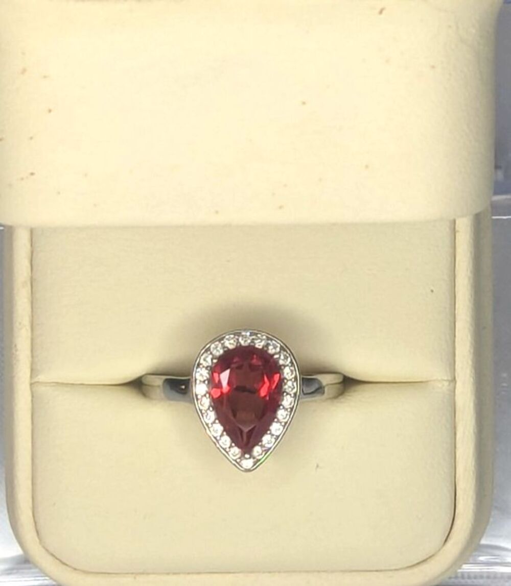 Lab-Created Padparadscha Sapphire Shape Ring - Pear, Red, Size 9.75